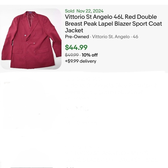 VITTORIO ST. ANGELO Peak Lapel Blue Double breasted 6 button Suit Jacket… - Picture 16 of 16